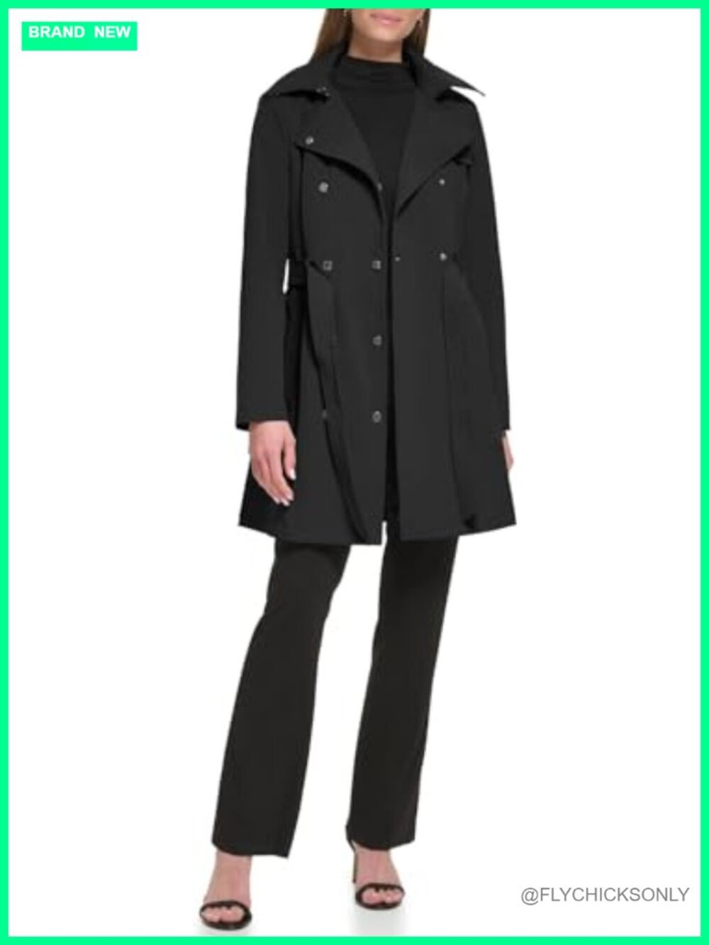 Women's Belted Trench Coat Mixed Media Long Sleeve Zipper Pockets Relaxed Fit
